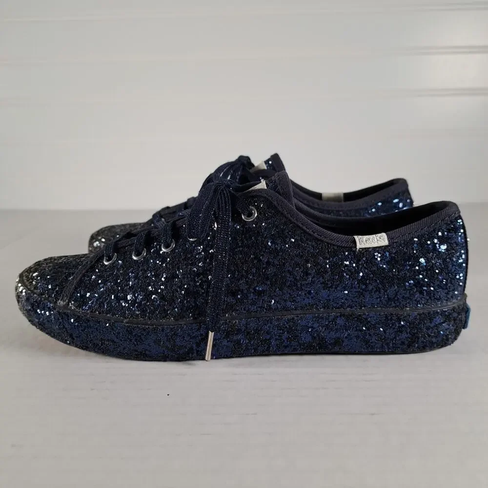 Kate Spade x Keds Kickstart Glitter Sneakers Shoes Dark Blue Lace Up Womens 6